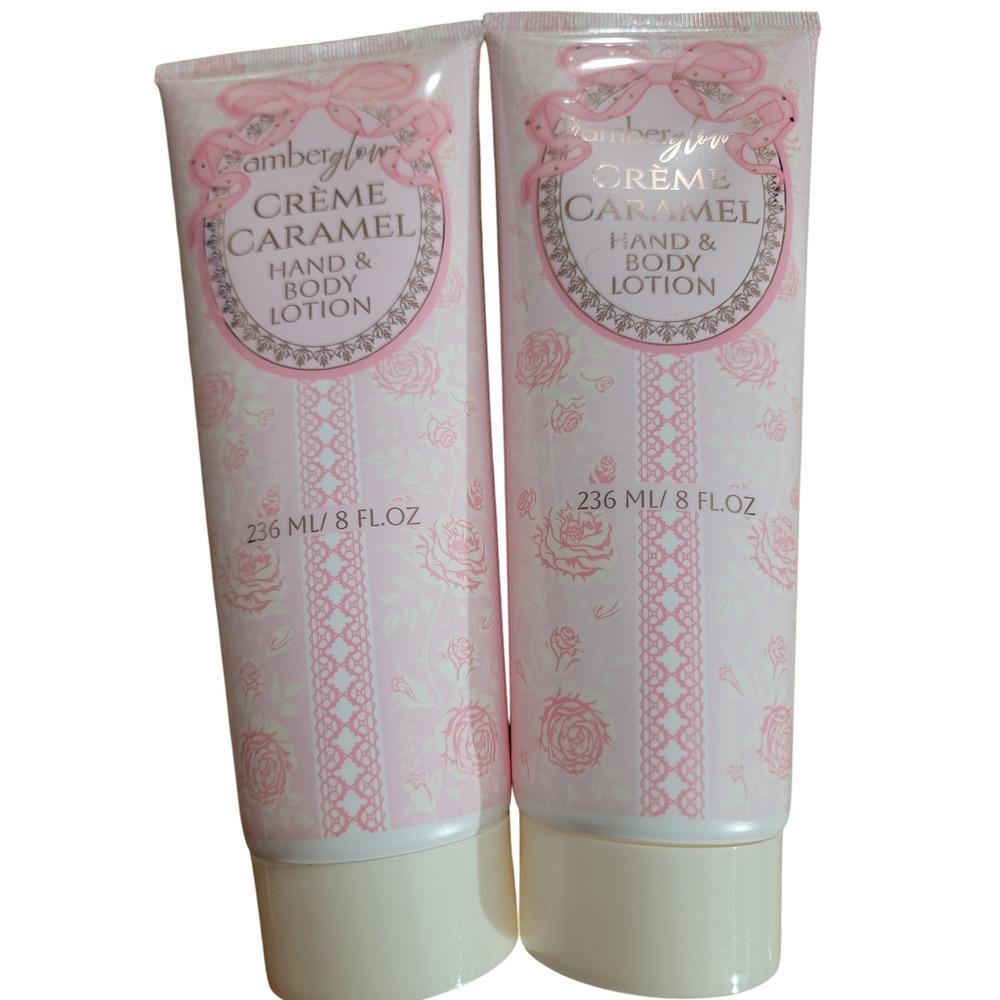 Amber Glow Creme Caramel‎ Hand and Body Lotion 8 fl oz 2 Pack Pink Coquette Set
